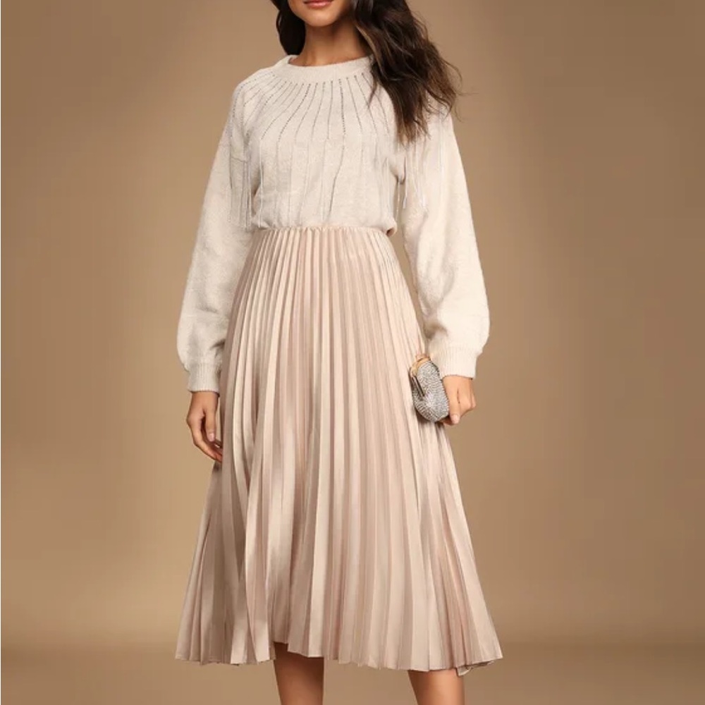 Lush brand Copper Pleated Satin Midi Skirt